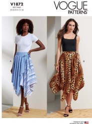 1872 Vogue Easy Very Loose Asymmetric Wrap Tie hankie Hem Skirt Contrast or Not Pattern 6-14 New